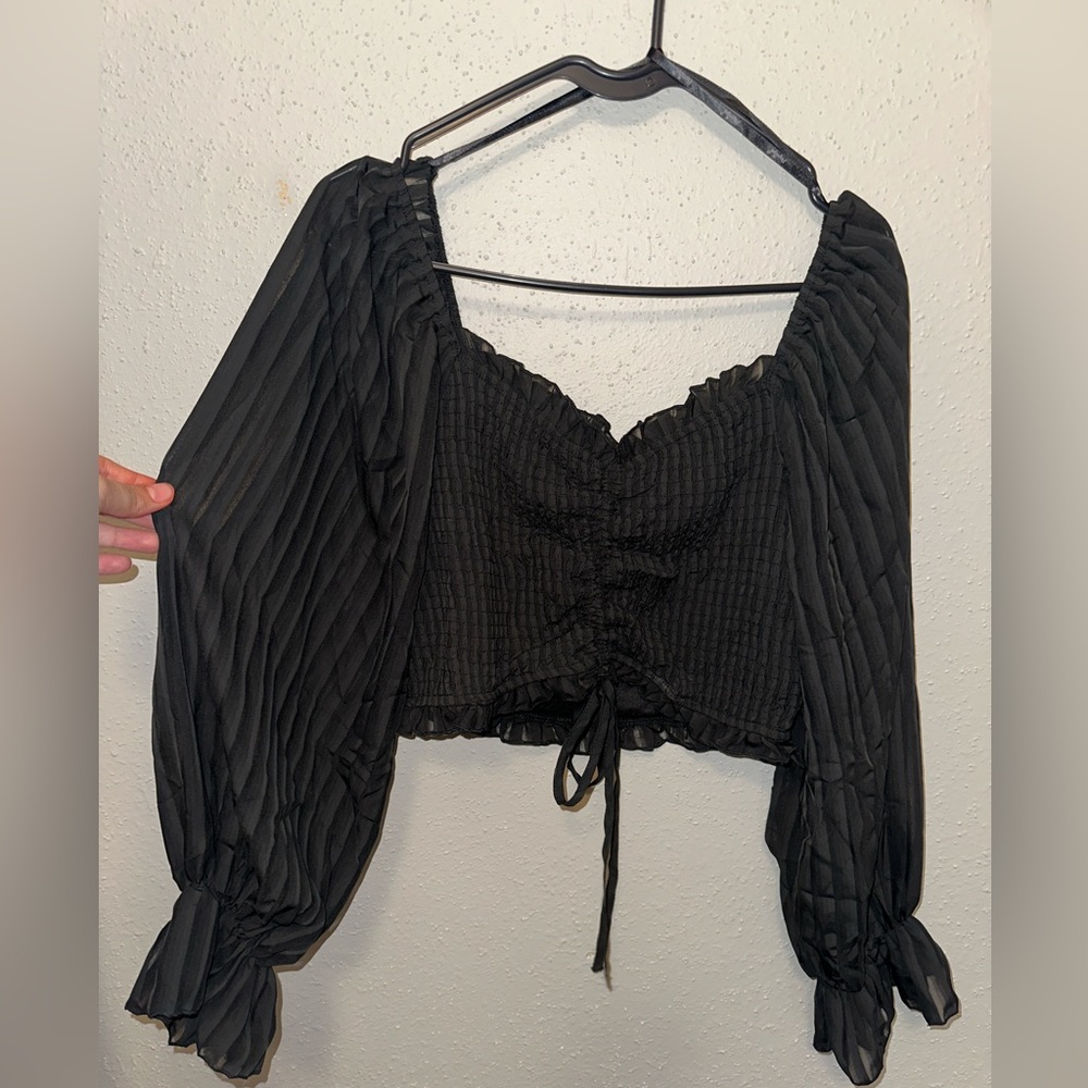 Papaya Parisian tie front crop top in black smocked